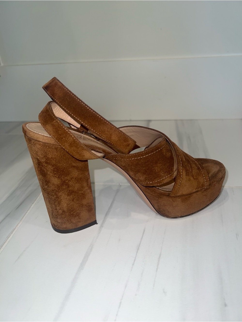 Authentic GIANVITO ROSSI genuine Suede Platform Block Heels-HUGE DISCOUNT